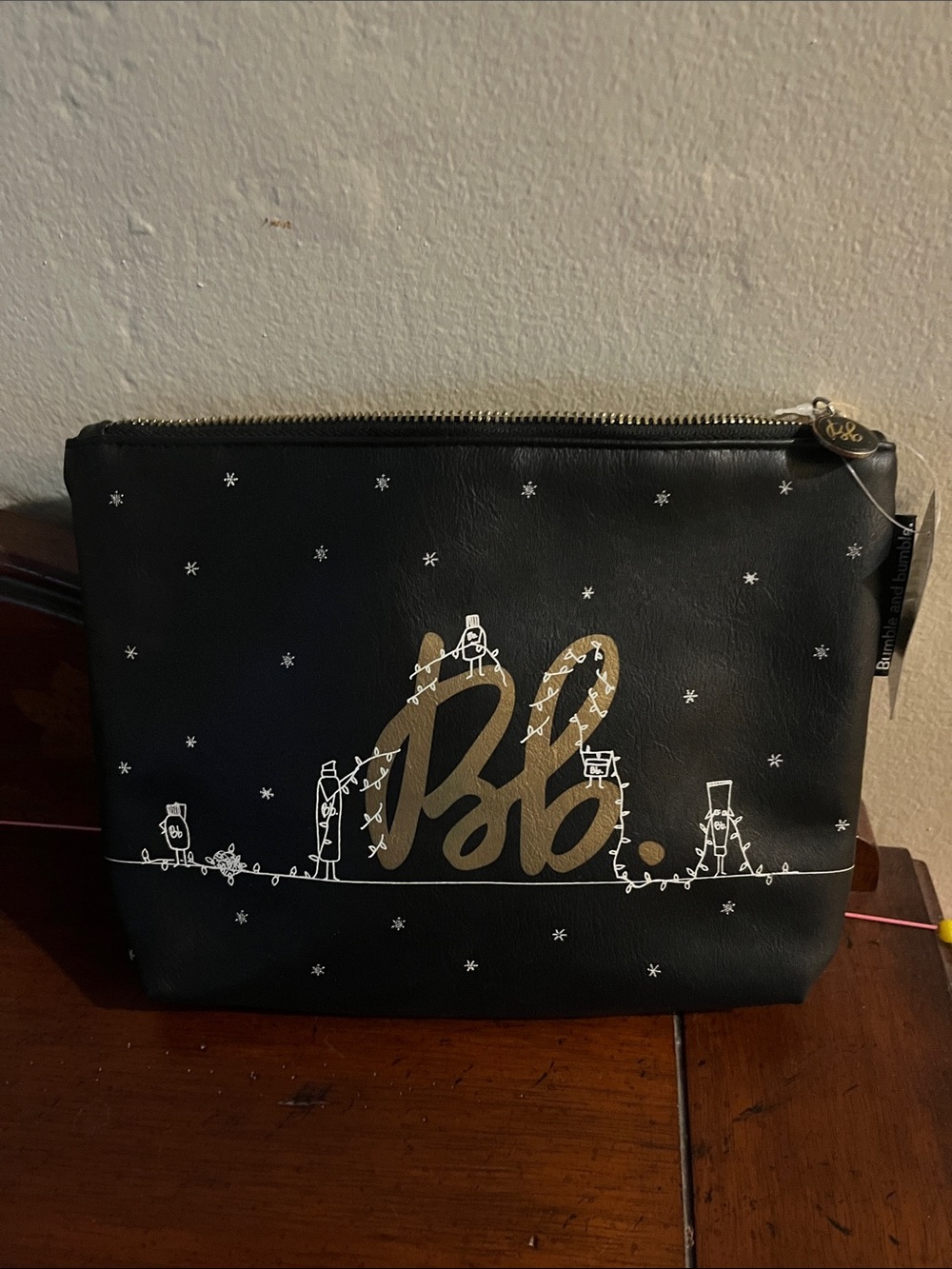 Bumble and bumble Black Cosmetic Zip Pouch with Gold 'Bobo' Accent